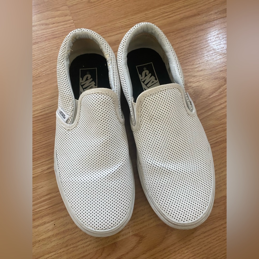 White vans leather slip ons